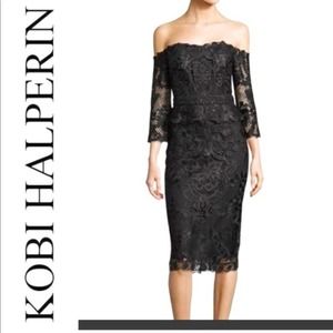 Kobe Halperin NWT Black Cocktail Midi Dress Size 0